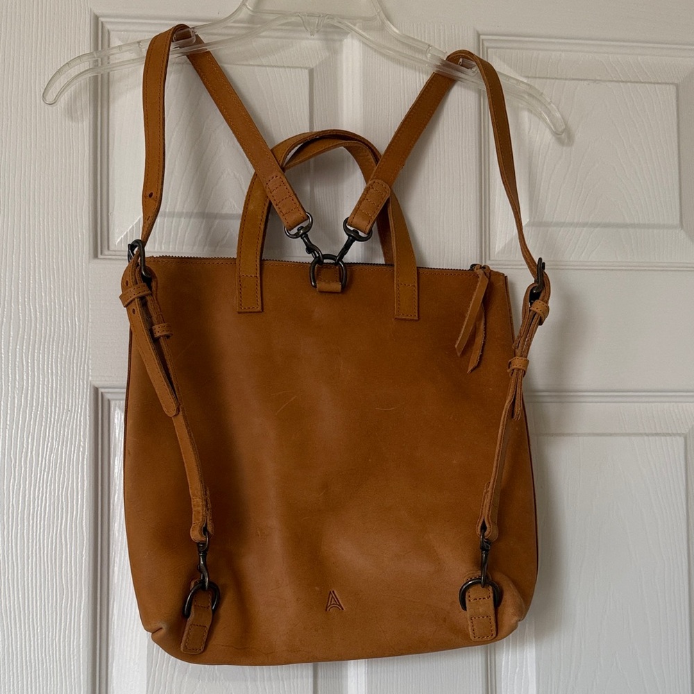 Able Leather Convertible Backpack Tote in Cognac Brown - Picture 3 of 9